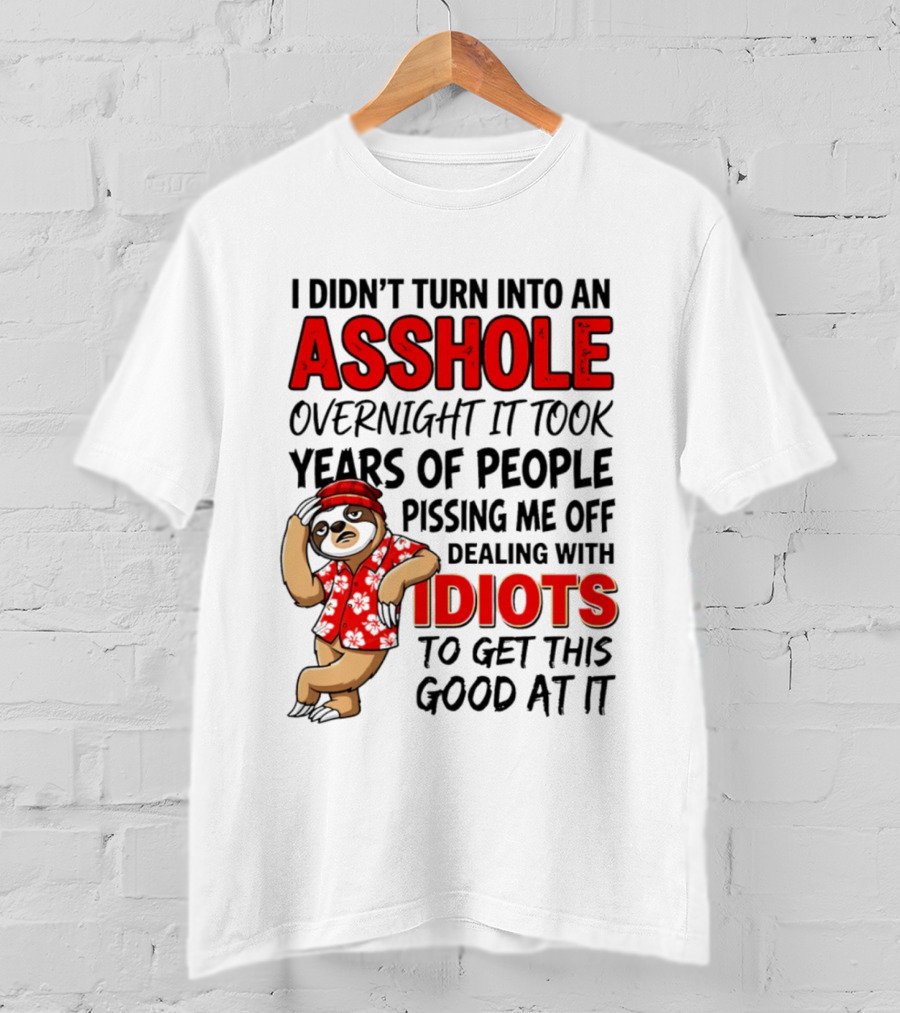 I Didn't Turn Into An Asshole Overnight Sloth Dealing With Idiots Pissing Me Off T-Shirt