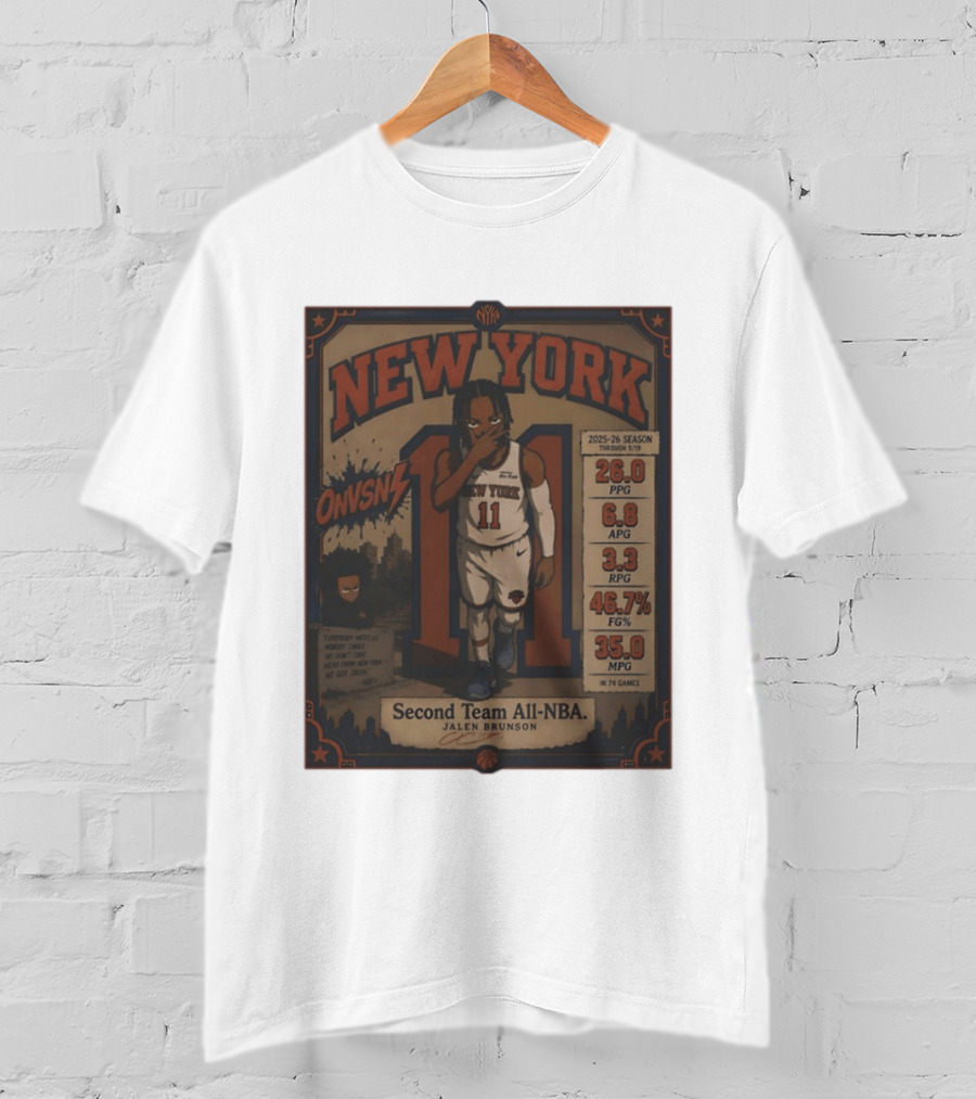 New York Knicks Jalen Brunson Second Team All NBA 2025 26 Season Stats And Animation T-Shirt