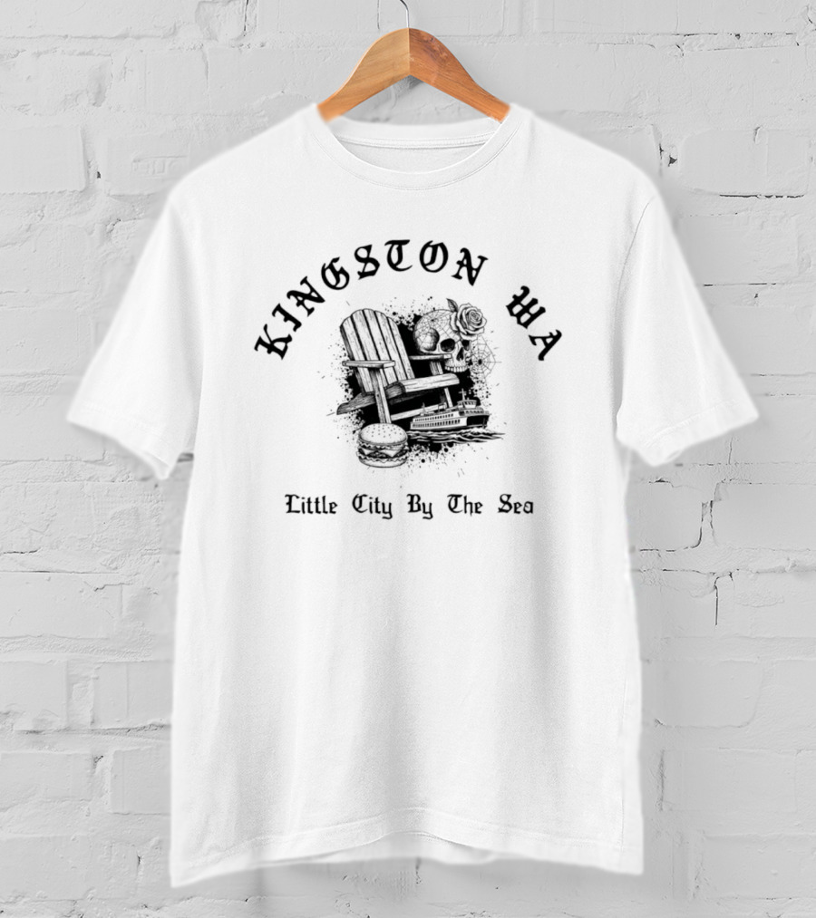 Kingston WA Little City By The Sea Doodle Rustic Adirondack Chair T-Shirt