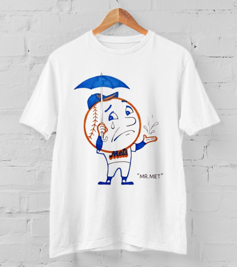 Mr Met New York Mets Rainy Day Mascot Umbrella Splash T-Shirt