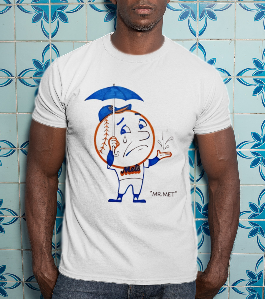 Mr Met New York Mets Rainy Day Mascot Umbrella Splash T-Shirt
