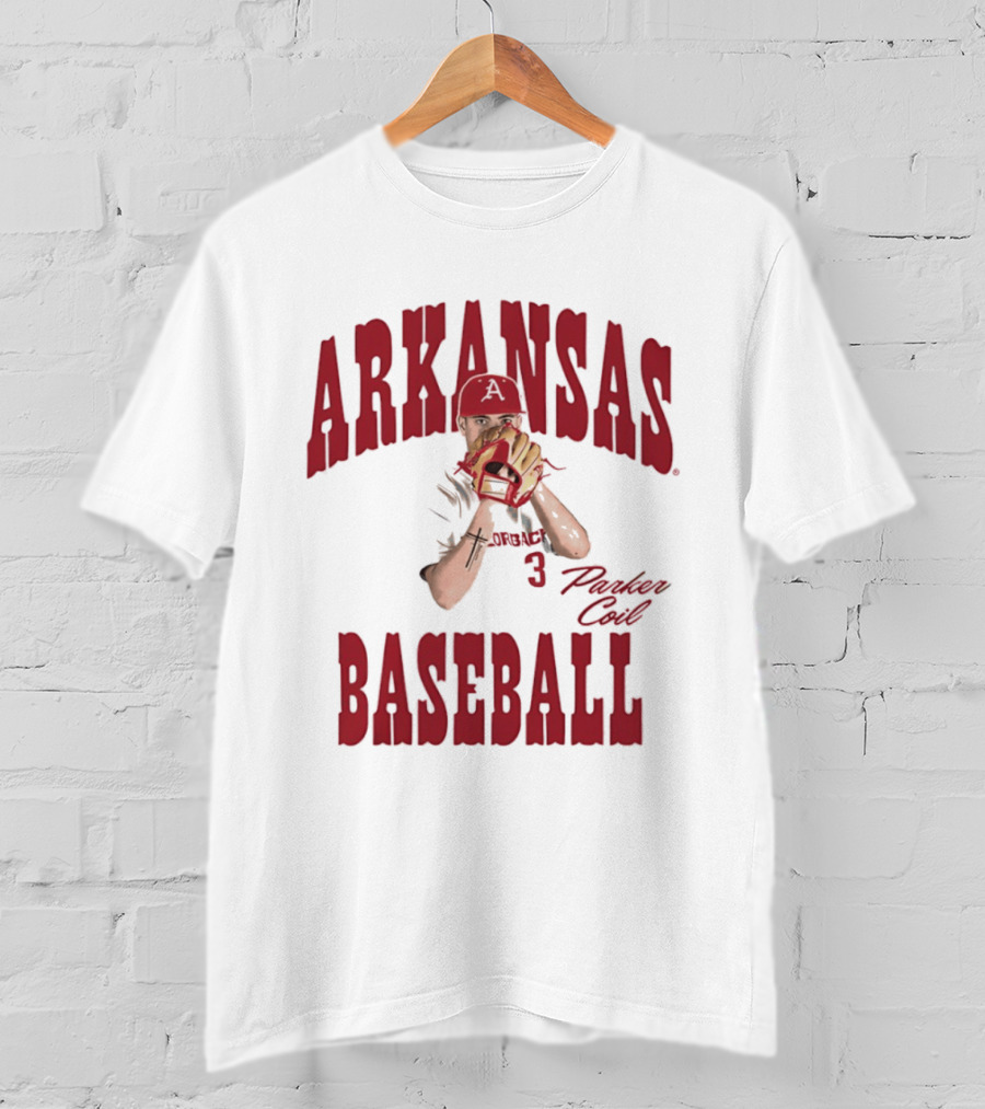 Arkansas Baseball Parker Coil Pitcher Glove Razorbacks Player 3 T-Shirt