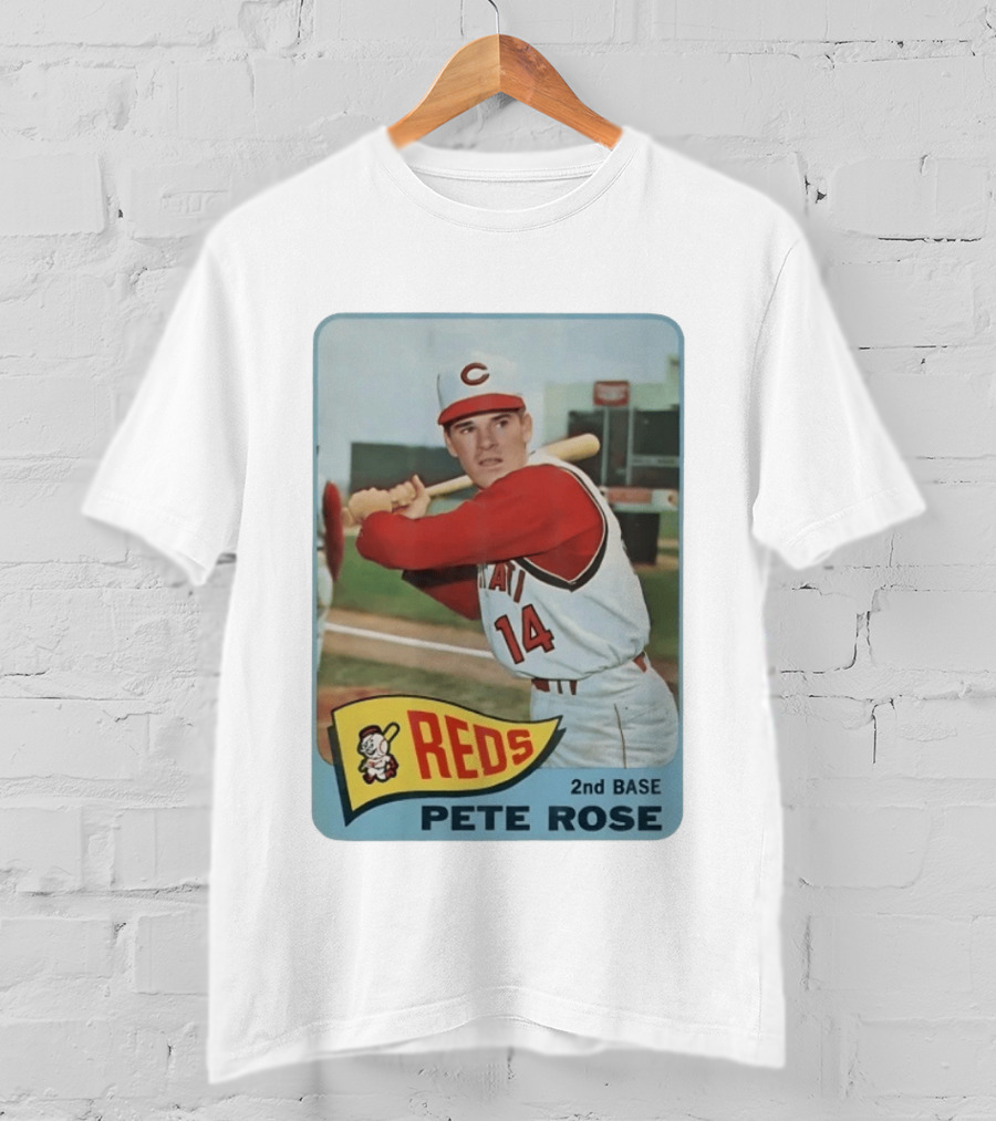 Cincinnati Reds Pete Rose 2nd Base Player Card Vintage Baseball T-Shirt