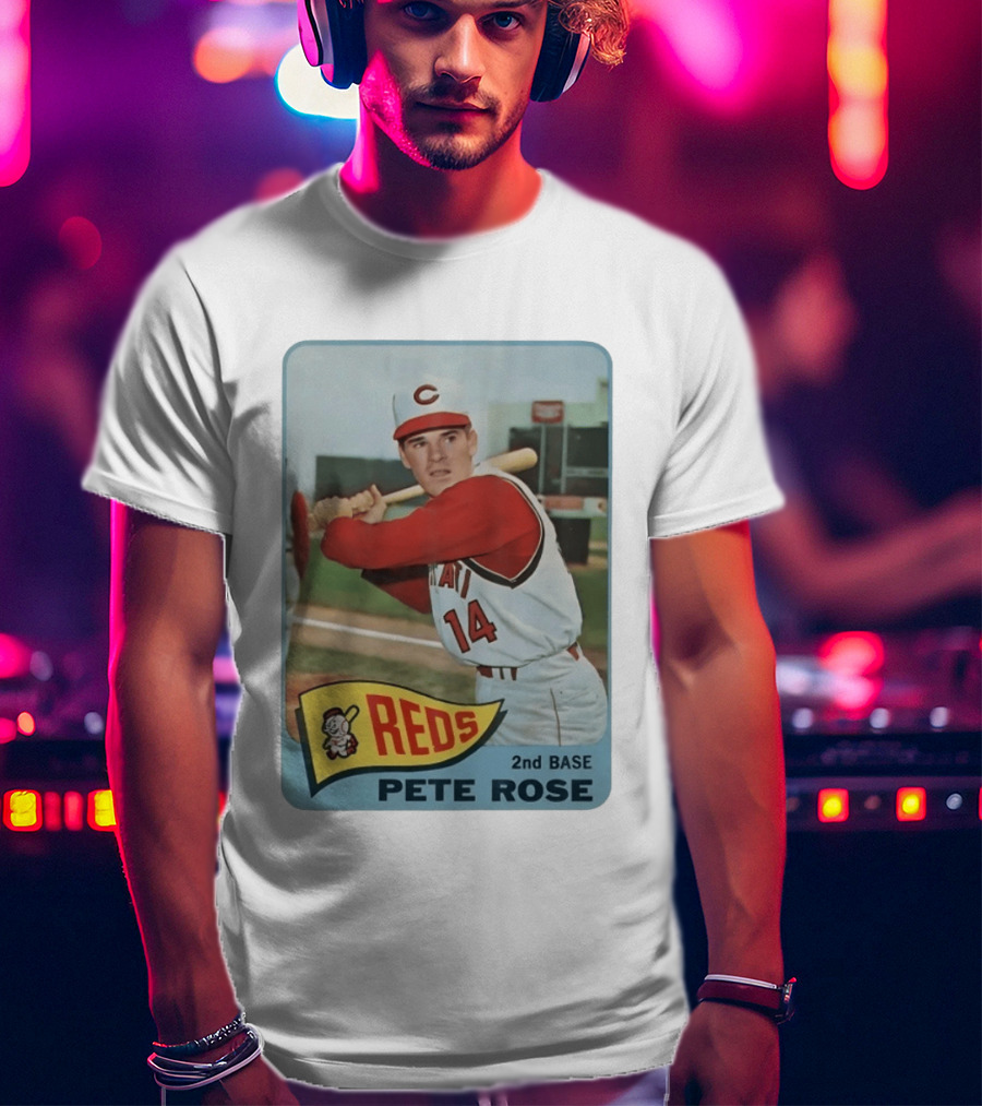 Cincinnati Reds Pete Rose 2nd Base Player Card Vintage Baseball T-Shirt