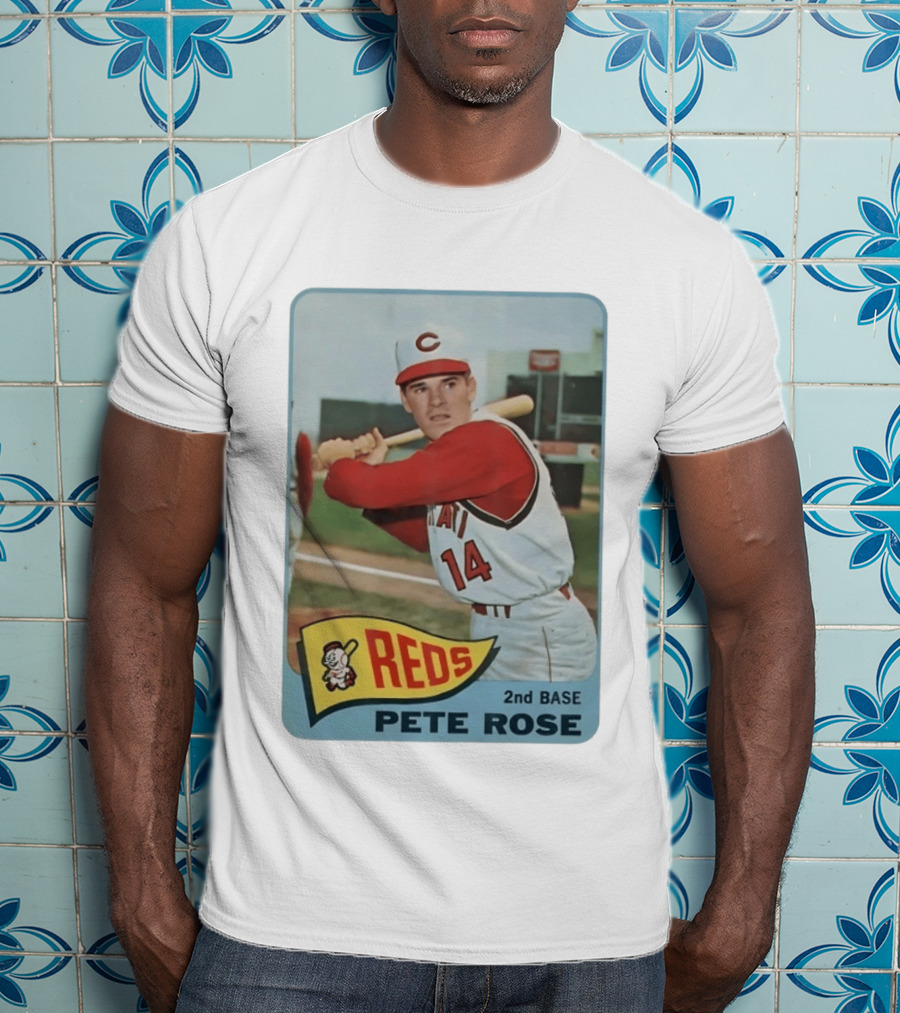 Cincinnati Reds Pete Rose 2nd Base Player Card Vintage Baseball T-Shirt