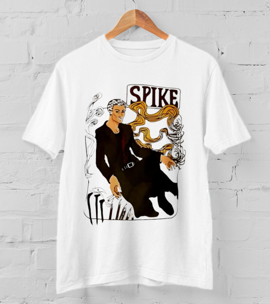Spike Buffy The Vampire Slayer Illustrated Design With Abstract Vines And Accents T-Shirt