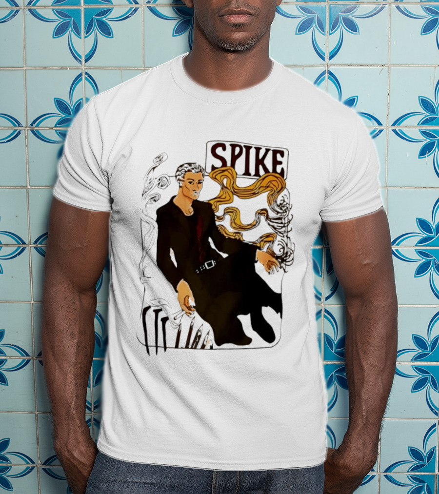 Spike Buffy The Vampire Slayer Illustrated Design With Abstract Vines And Accents T-Shirt