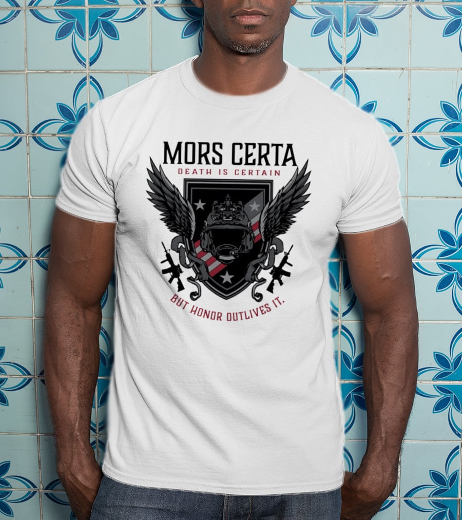 Mors Certa Death Is Certain But Honor Outlives It Winged Helmet Warrior's Legacy T-Shirt