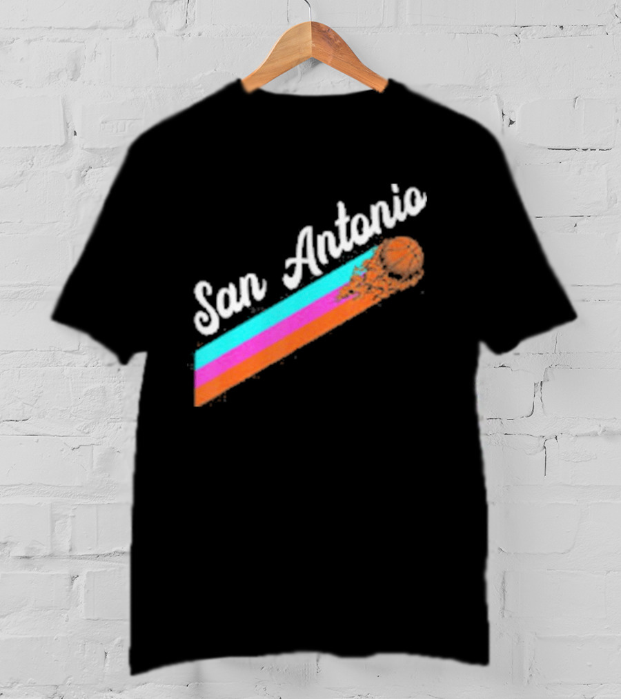 San Antonio Retro Basketball Multicolor Stripes T-Shirt