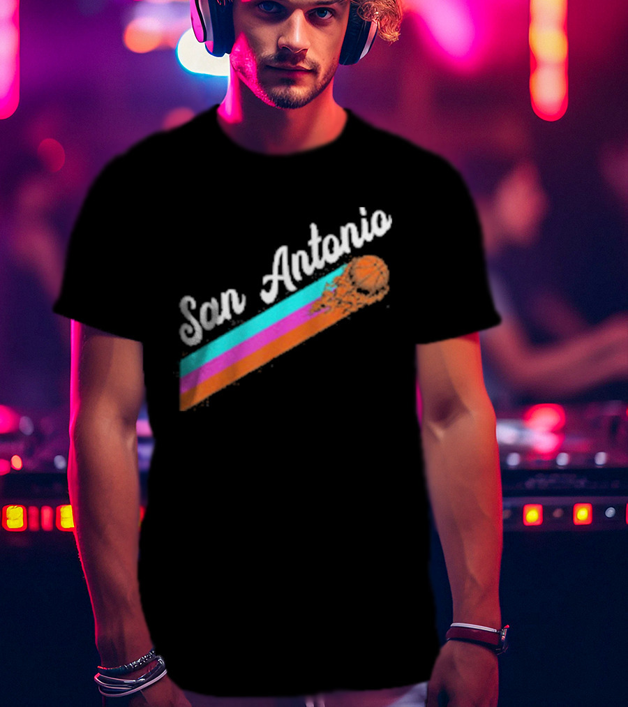 San Antonio Retro Basketball Multicolor Stripes T-Shirt