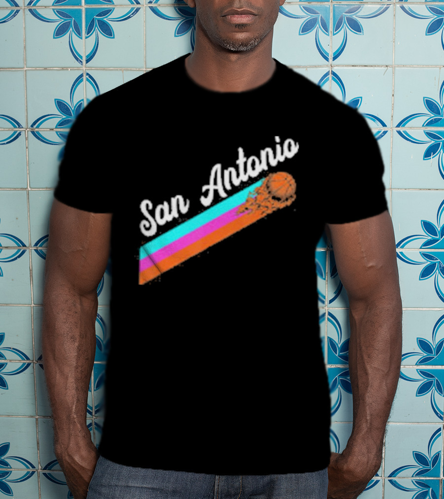 San Antonio Retro Basketball Multicolor Stripes T-Shirt