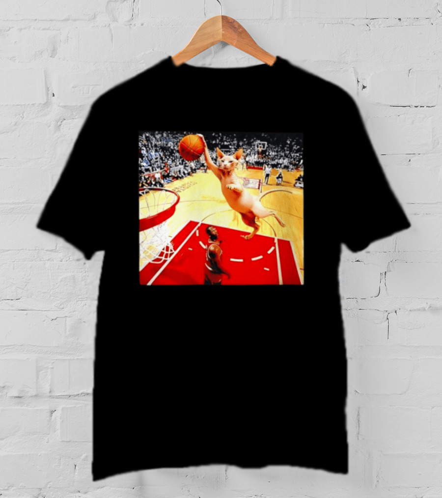 Sphynx Cat Slam Dunk Basketball Scene With Crowd T-Shirt