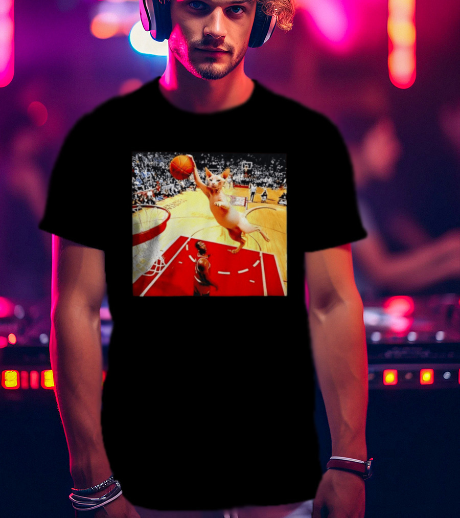 Sphynx Cat Slam Dunk Basketball Scene With Crowd T-Shirt