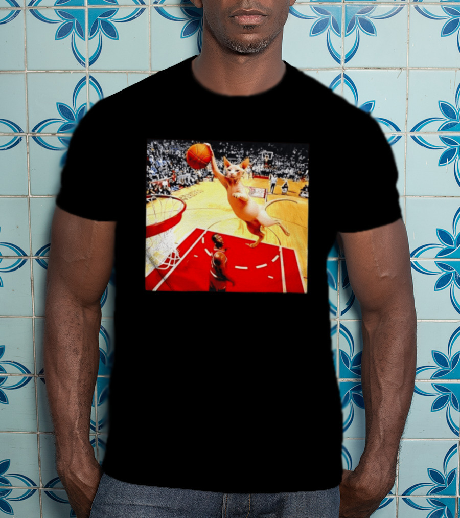 Sphynx Cat Slam Dunk Basketball Scene With Crowd T-Shirt