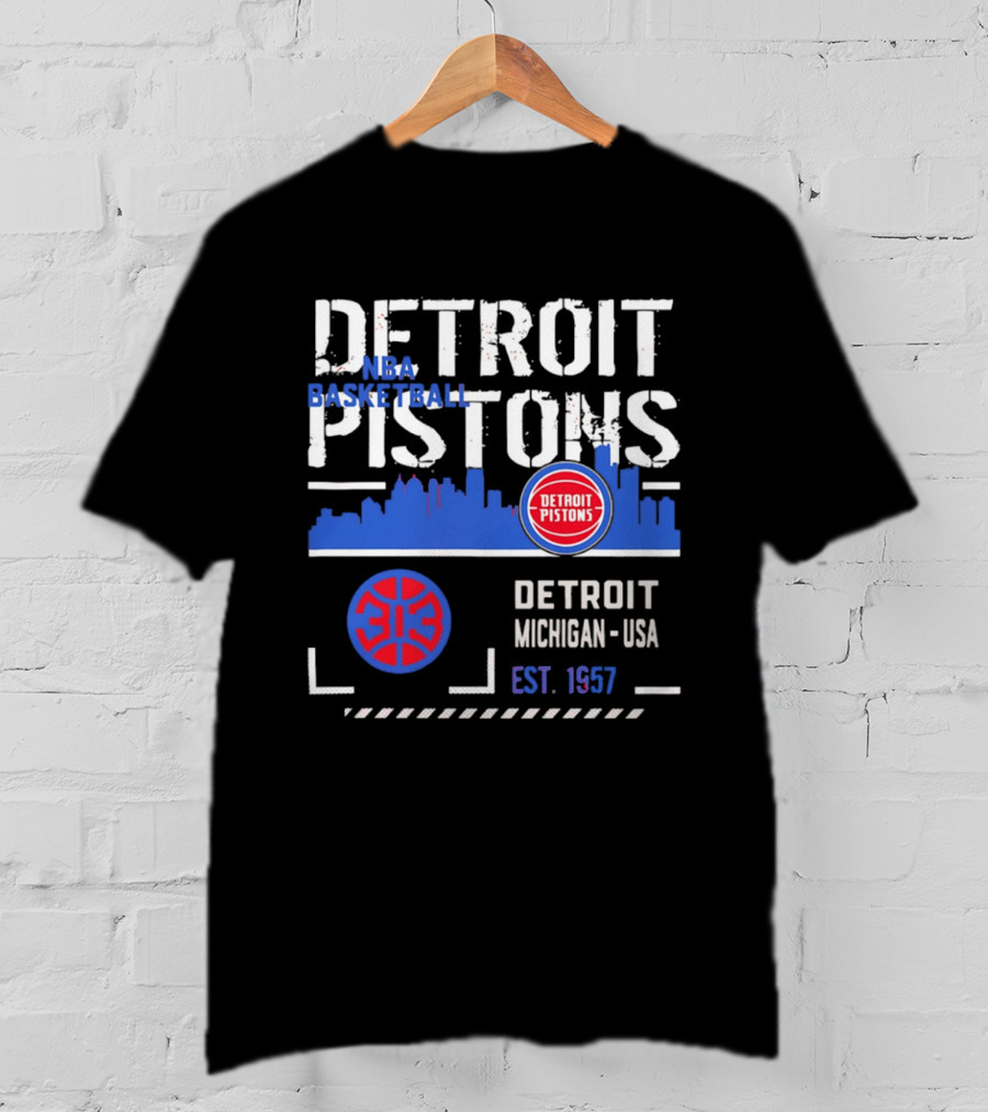Detroit Pistons NBA Basketball Michigan USA Skyline Est. 1957 T-Shirt