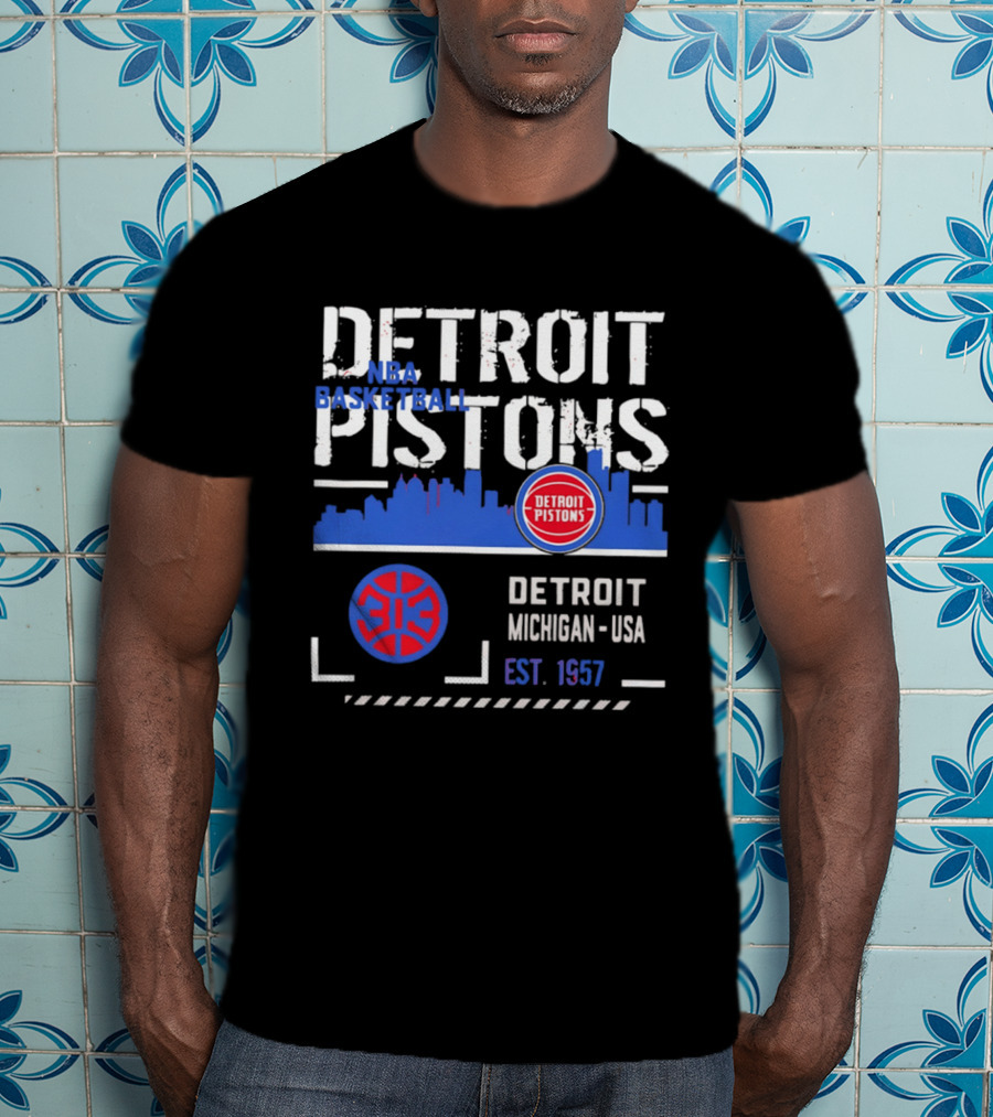 Detroit Pistons NBA Basketball Michigan USA Skyline Est. 1957 T-Shirt