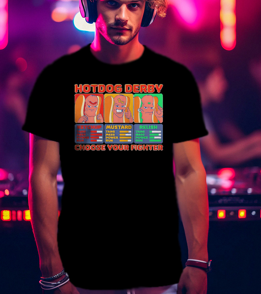 Hot Dog Derby Ketchup Mustard Relish Choose Your Fighter T-Shirt