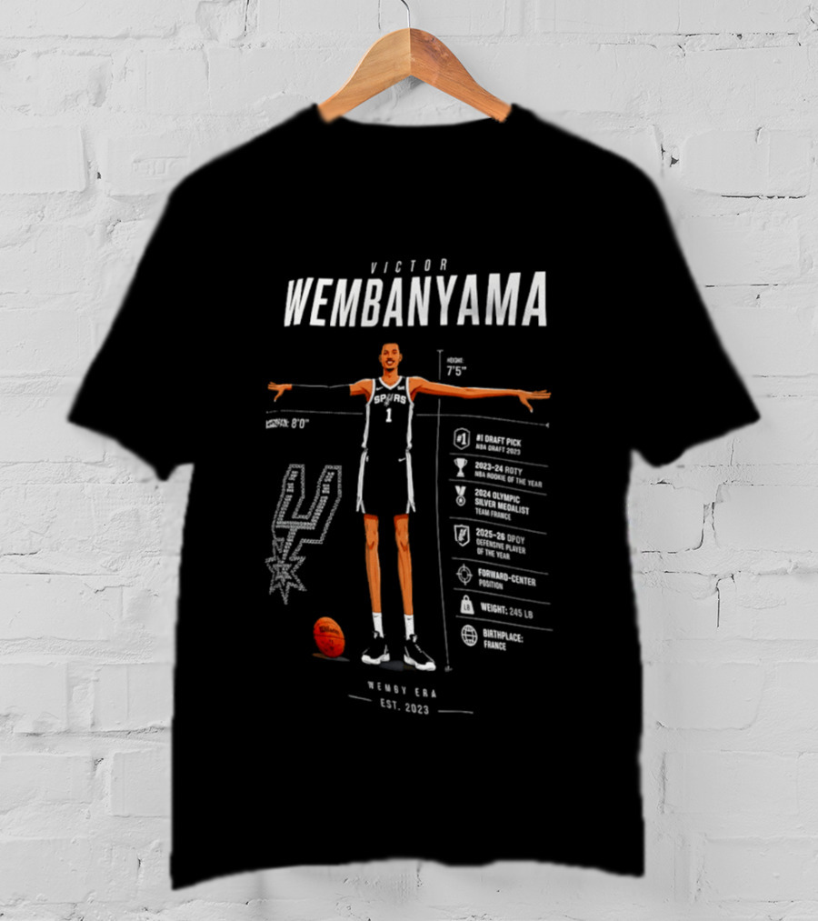 Victor Wembanyama Wingspan San Antonio Spurs Est. 2023 Basketball Stats T-Shirt