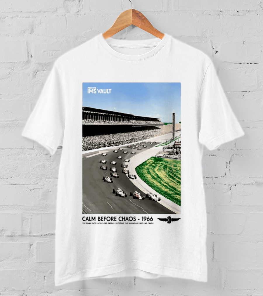 From The IMS Vault Calm Before Chaos 1966 Indianapolis Motor Speedway Racing Scene T-Shirt