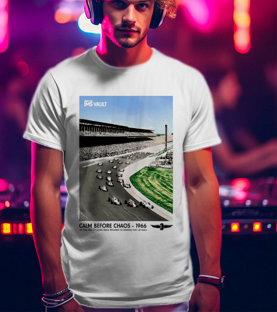 From The IMS Vault Calm Before Chaos 1966 Indianapolis Motor Speedway Racing Scene T-Shirt