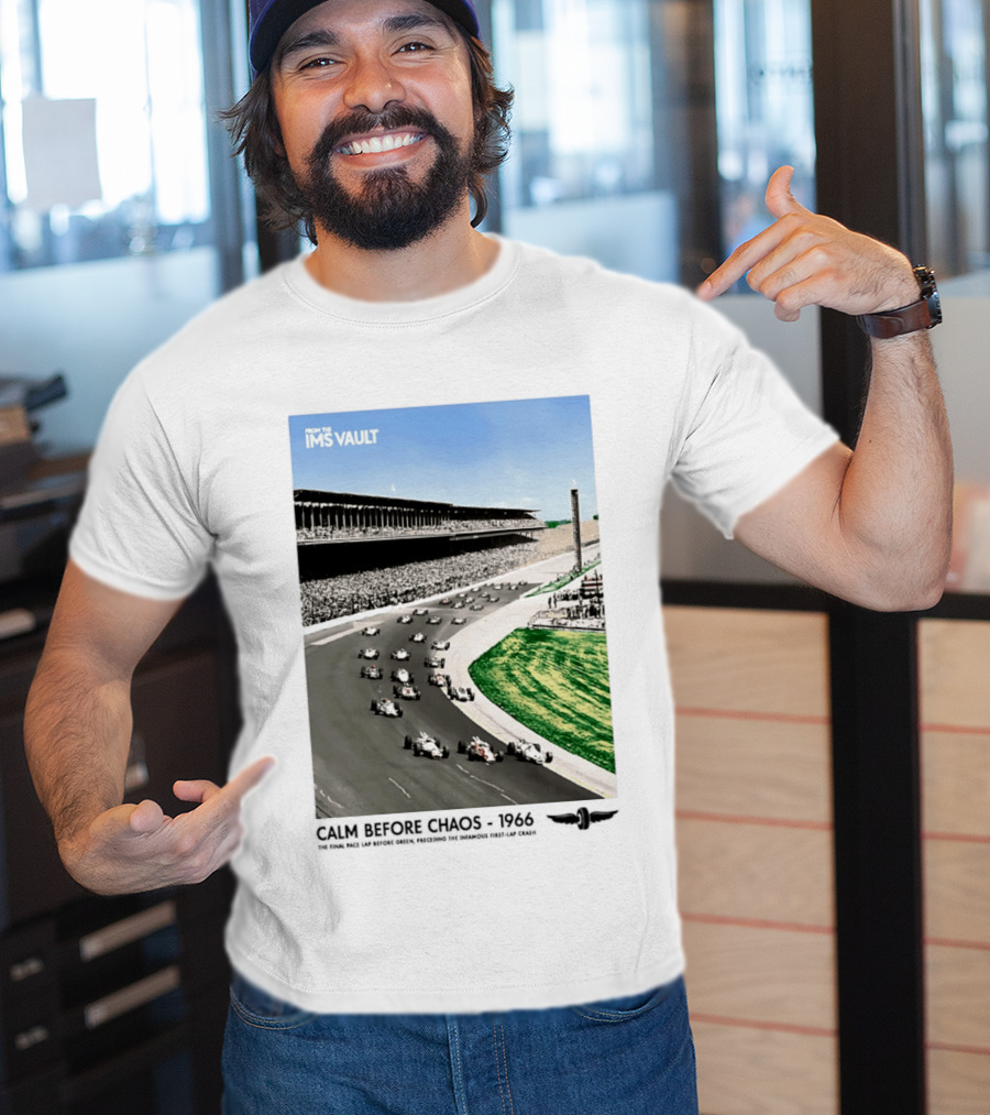 From The IMS Vault Calm Before Chaos 1966 Indianapolis Motor Speedway Racing Scene T-Shirt
