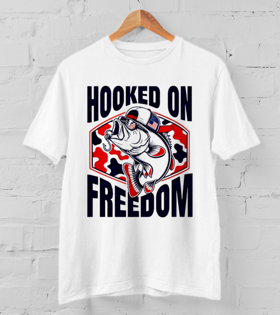 Hooked On Freedom Patriotic Fish Camo Hat T-Shirt