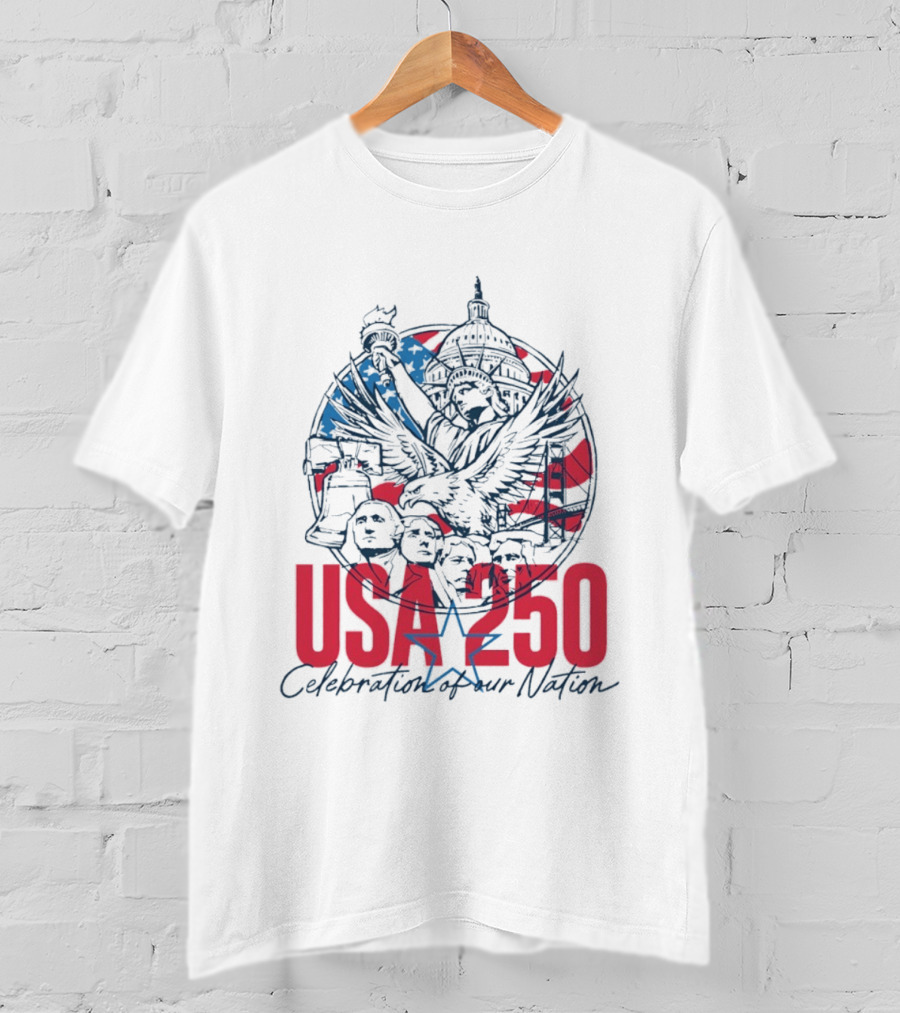 USA 250 Celebration Of Our Nation Symbols Liberty Capitol Eagle Mount Rushmore T-Shirt