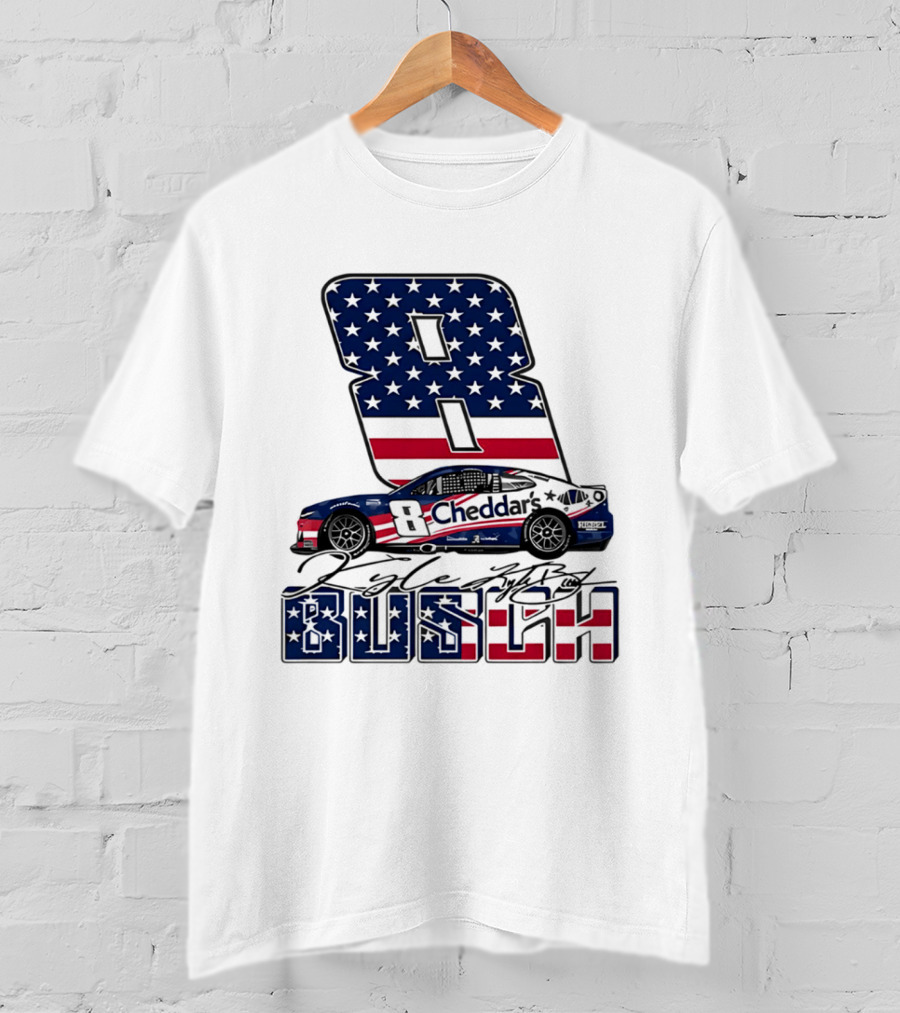 Kyle Busch Racing 8 American Flag Cheddar's Car Stars Stripes T-Shirt
