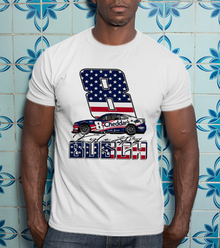 Kyle Busch Racing 8 American Flag Cheddar's Car Stars Stripes T-Shirt