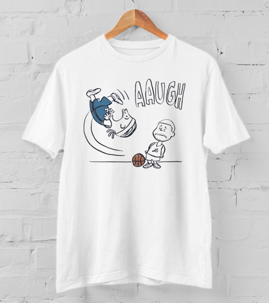 Los Angeles Lakers LeBron James And Peanuts Cartoon Basketball Scene Aaugh T-Shirt