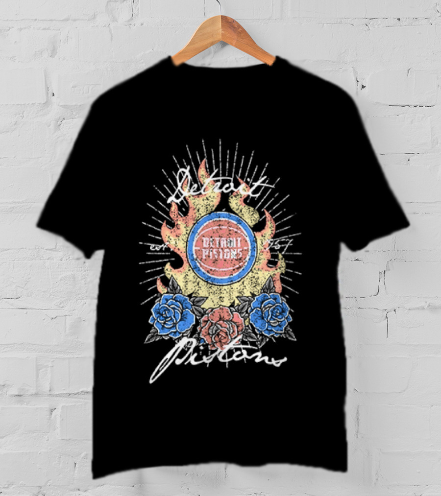 Detroit Pistons Fire Roses Basketball Est 1957 T-Shirt