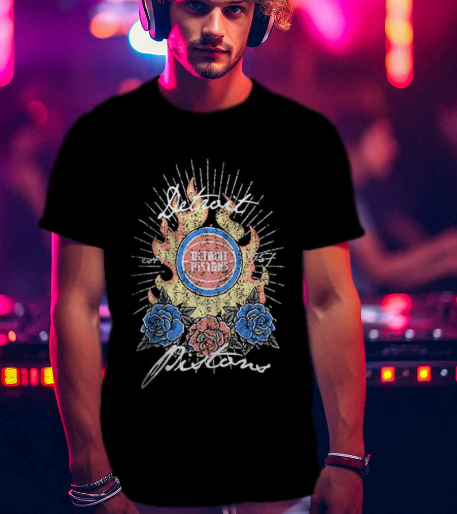Detroit Pistons Fire Roses Basketball Est 1957 T-Shirt