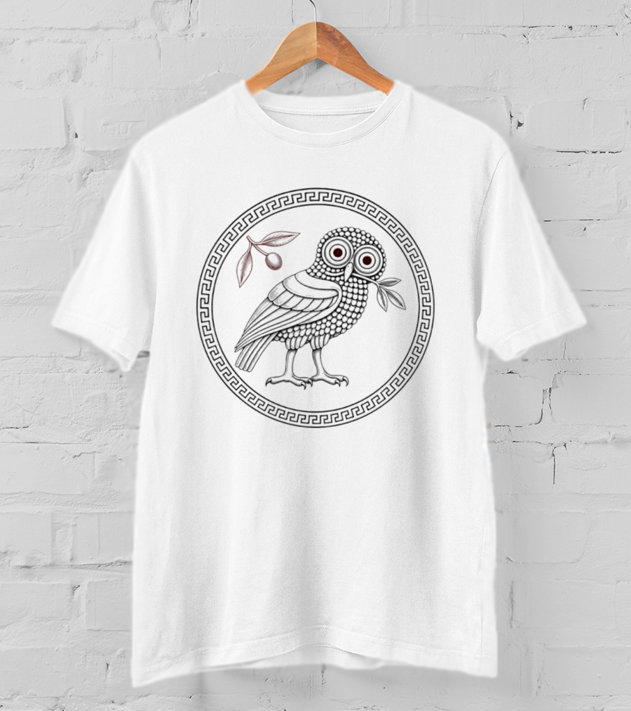 Athenas Owl Olive Branch And Greek Meander T-Shirt