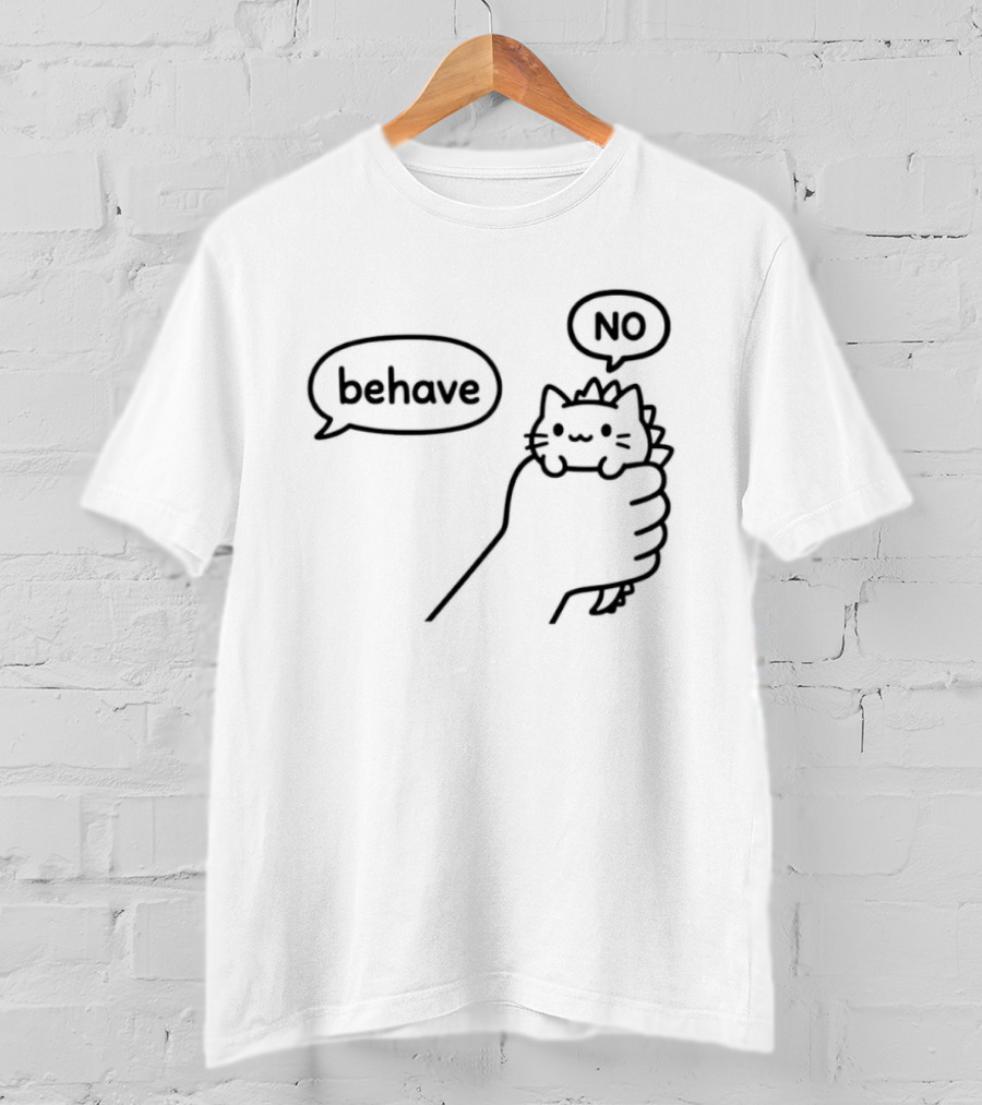 Behave No Hand Holding Cat Dinosaur Tail Cartoon T-Shirt
