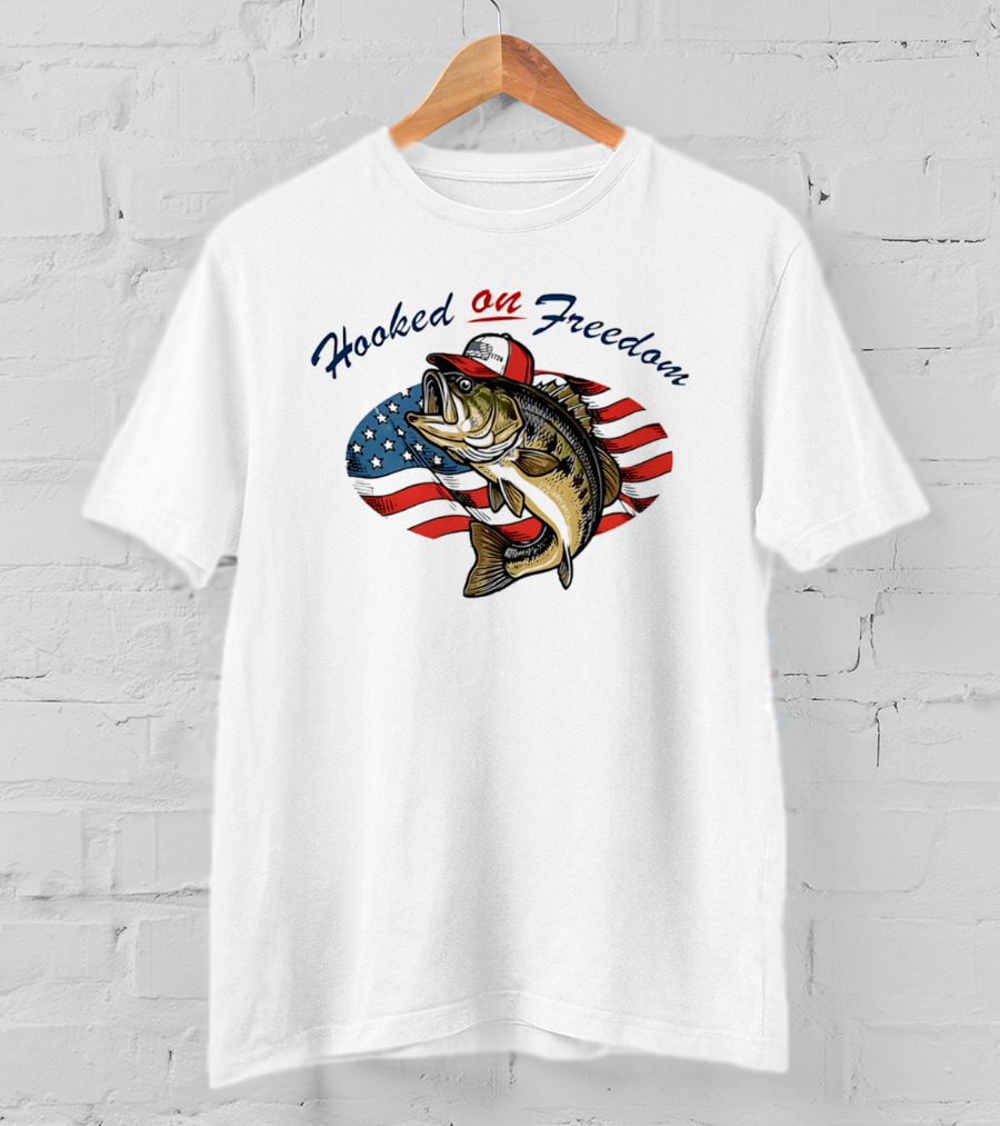 Hooked On Freedom Fish American Flag T-Shirt
