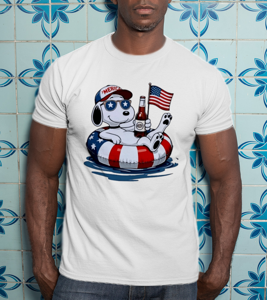 Snoopy Patriotic American Flag Beer Floaty Relaxing T-Shirt