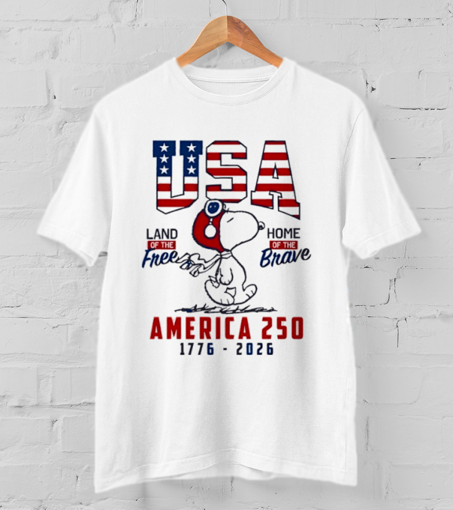 USA Snoopy Land Free Home Brave America 250 1776 2026 T-Shirt