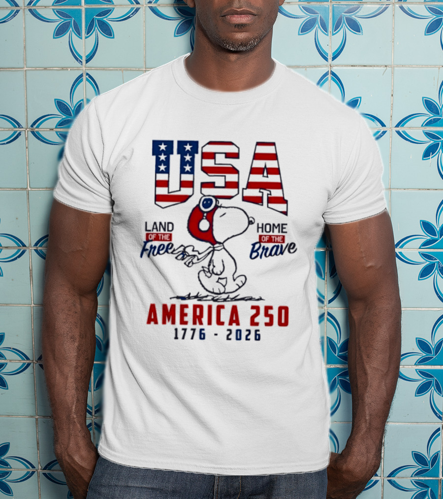 USA Snoopy Land Free Home Brave America 250 1776 2026 T-Shirt