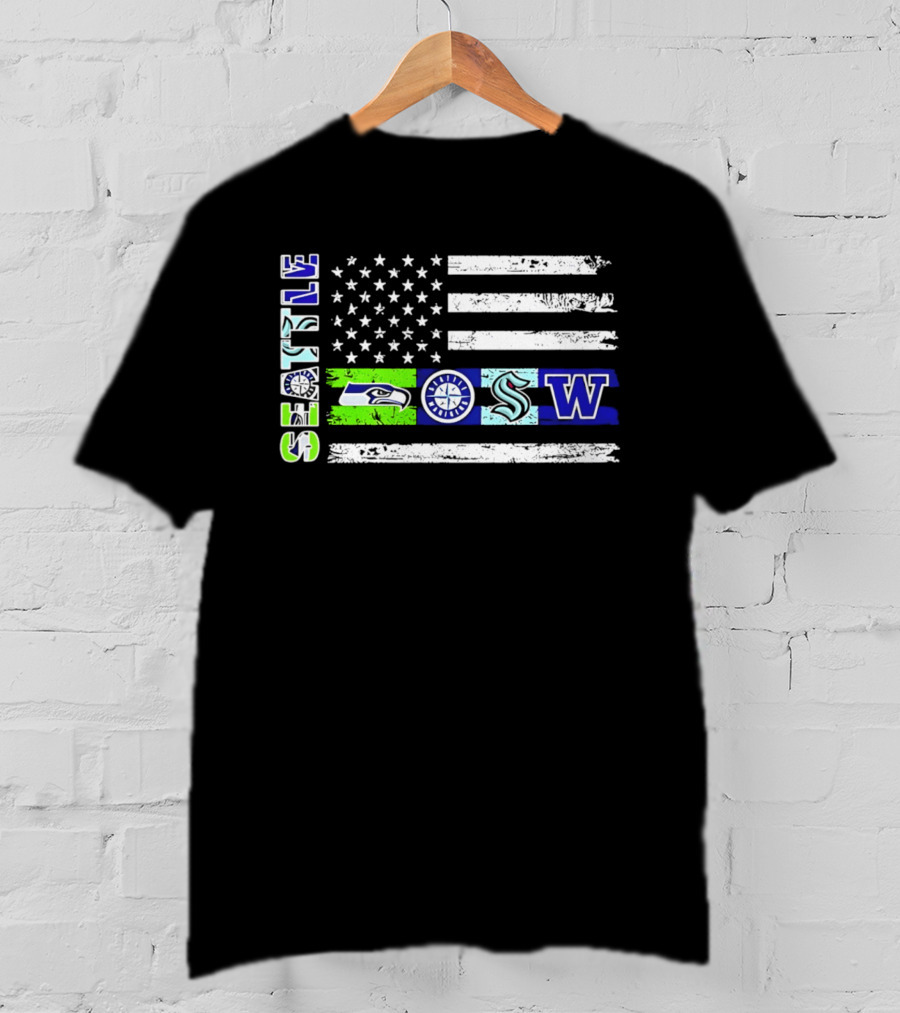 Seattle Seahawks Mariners Kraken Washington Flag T-Shirt