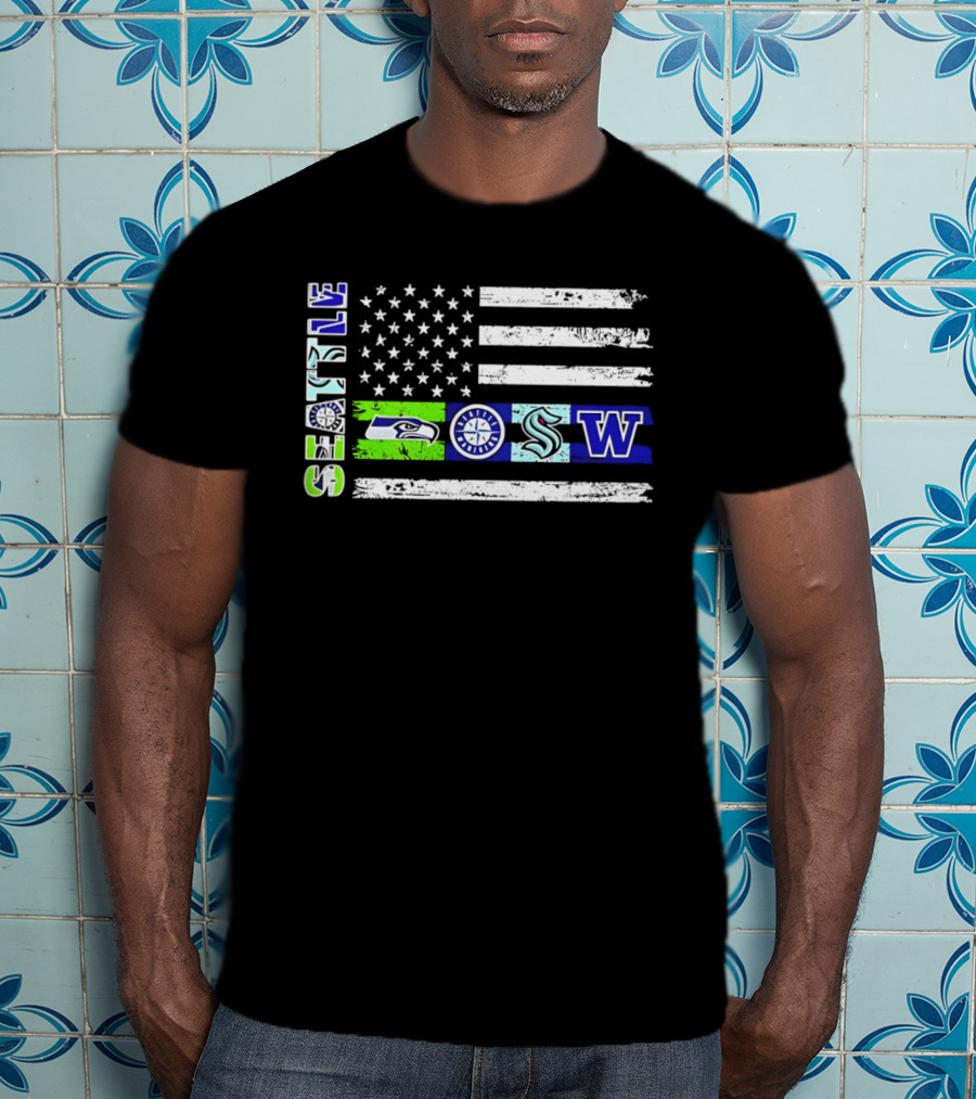 Seattle Seahawks Mariners Kraken Washington Flag T-Shirt