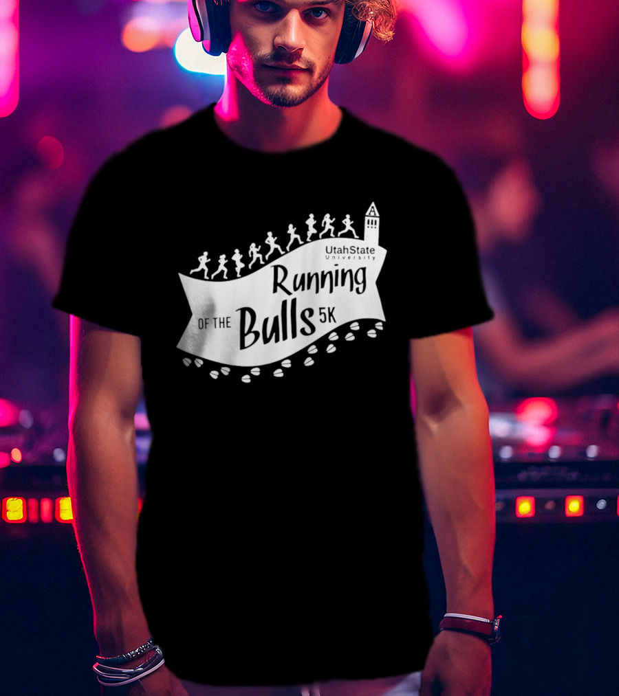 Utah State Running Of The Bulls 5K Event With Runners And Tower T-Shirt