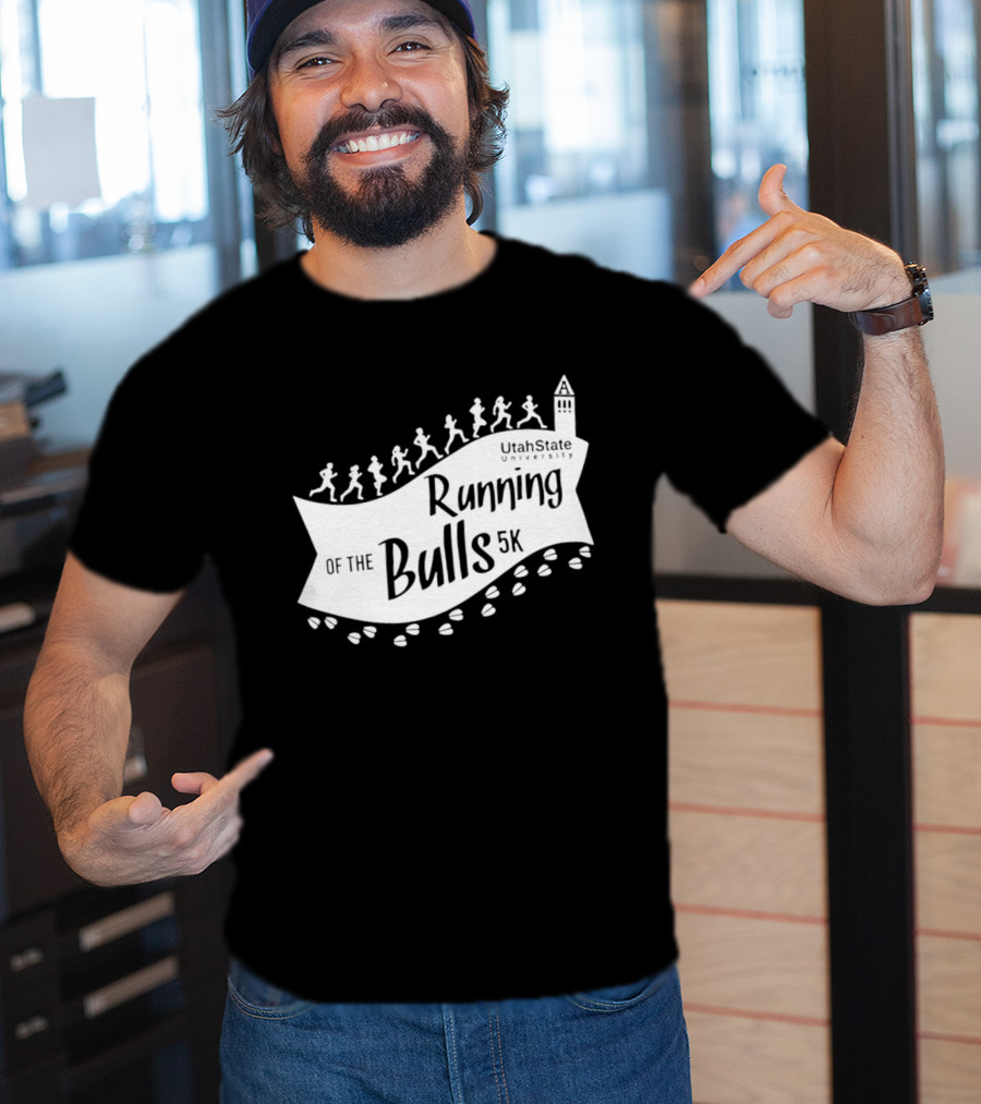 Utah State Running Of The Bulls 5K Event With Runners And Tower T-Shirt