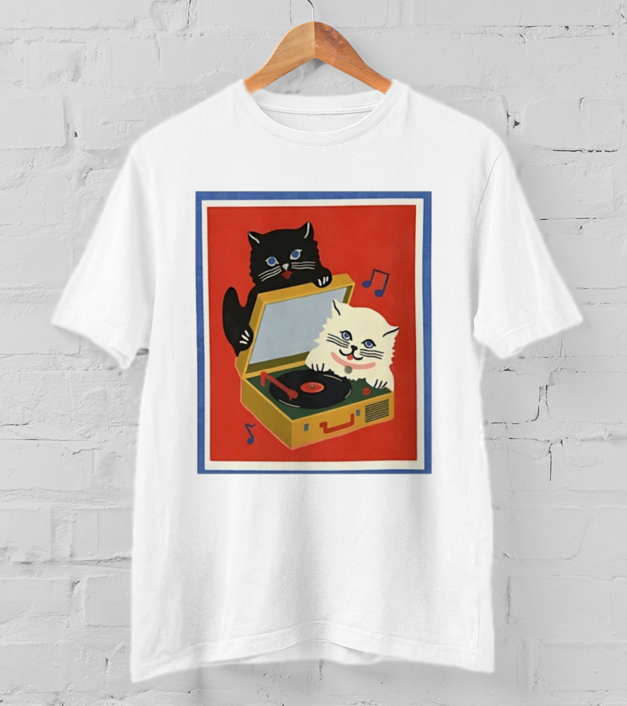 Alley Cats With Record Player And Musical Notes T-Shirt