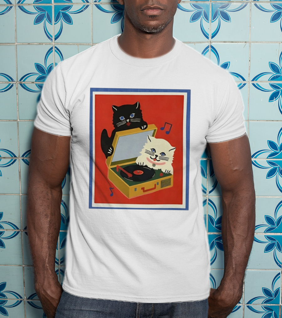 Alley Cats With Record Player And Musical Notes T-Shirt