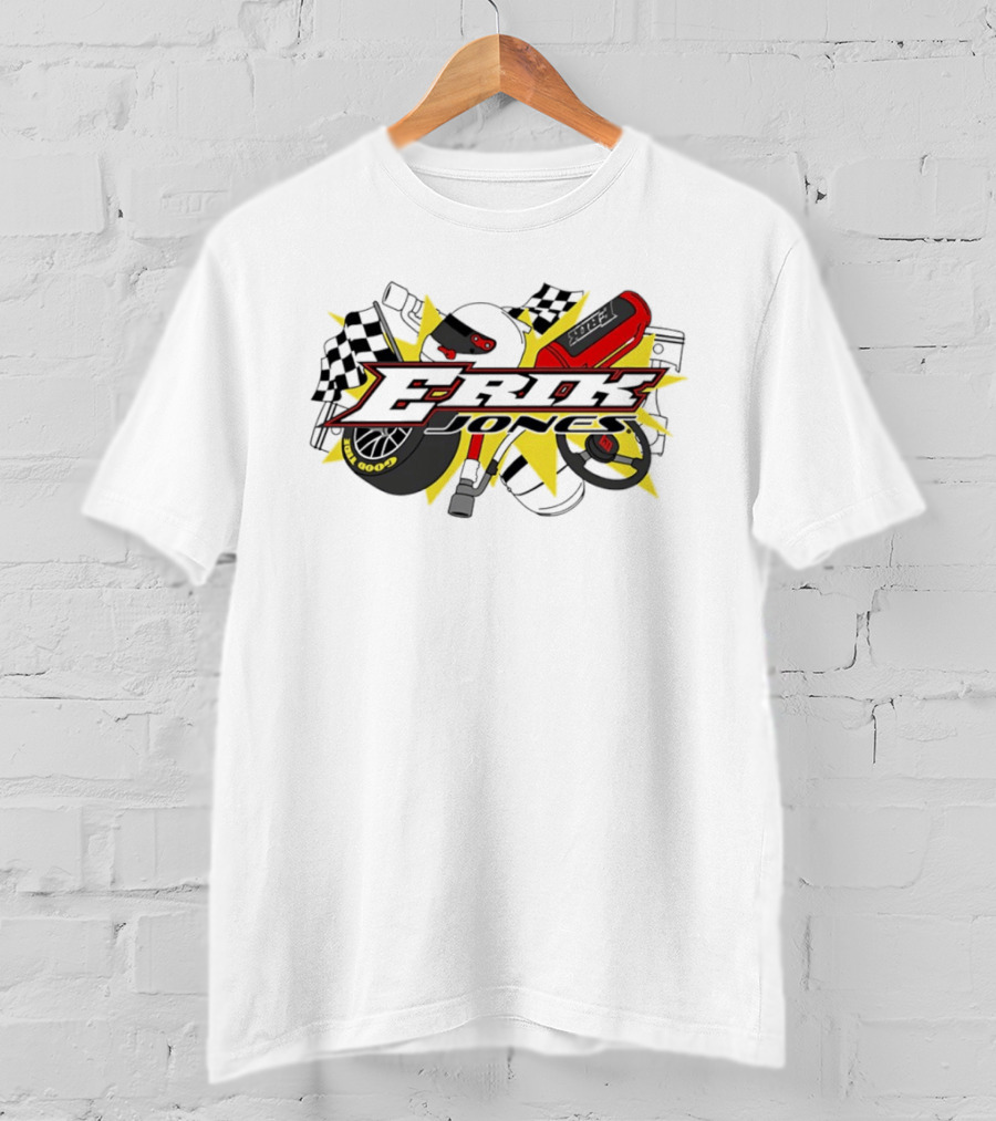 Erik Jones NASCAR Goodyear Racing EROK Motorsports Flags Tire Helmet Steering Wheel T-Shirt