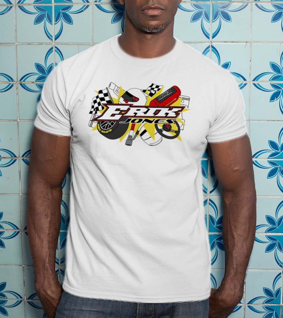 Erik Jones NASCAR Goodyear Racing EROK Motorsports Flags Tire Helmet Steering Wheel T-Shirt