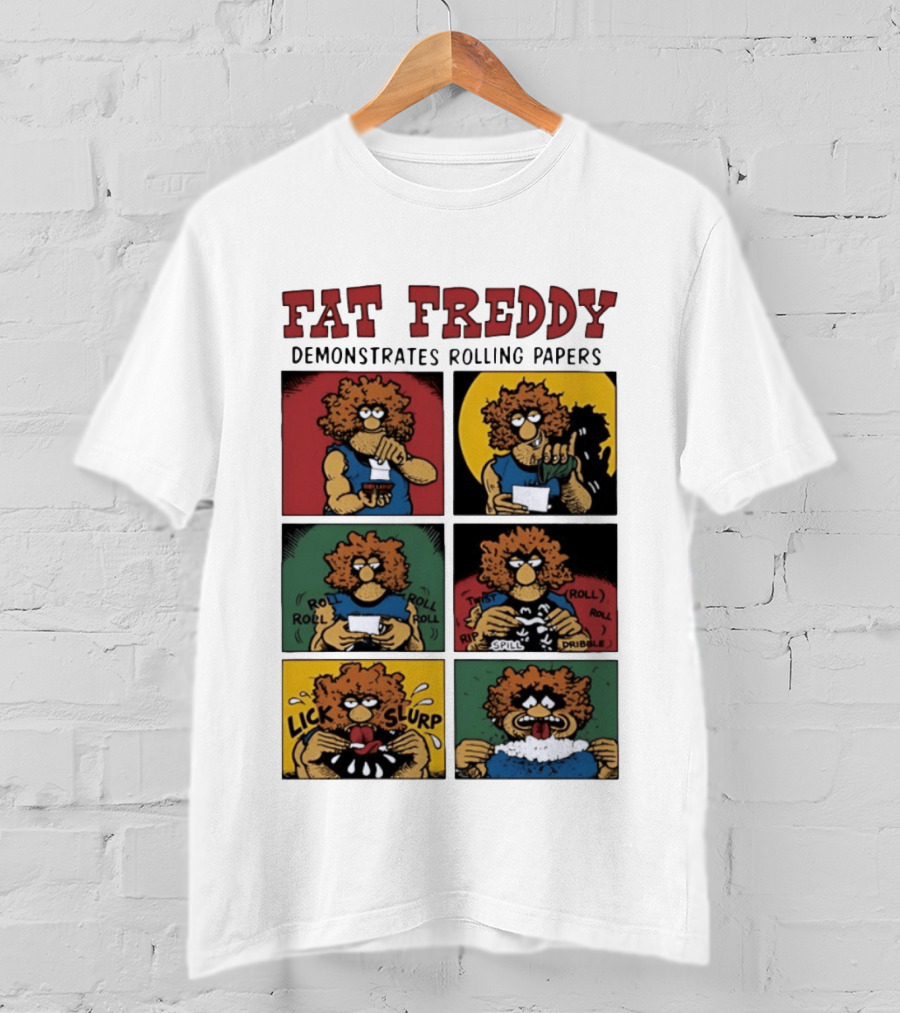 Fabulous Furry Freak Brothers Fat Freddy Rolling Papers Guide Comic Panels T-Shirt
