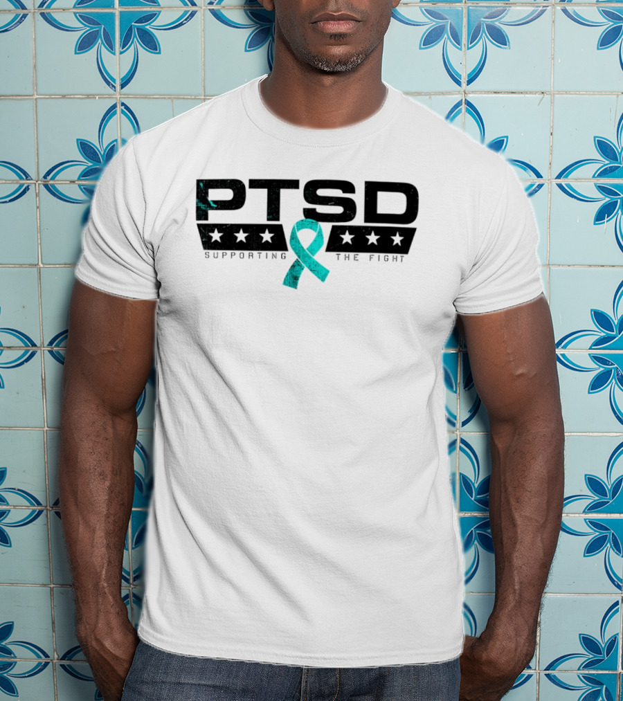 PTSD Supporting The Fight Teal Ribbon Stars T-Shirt