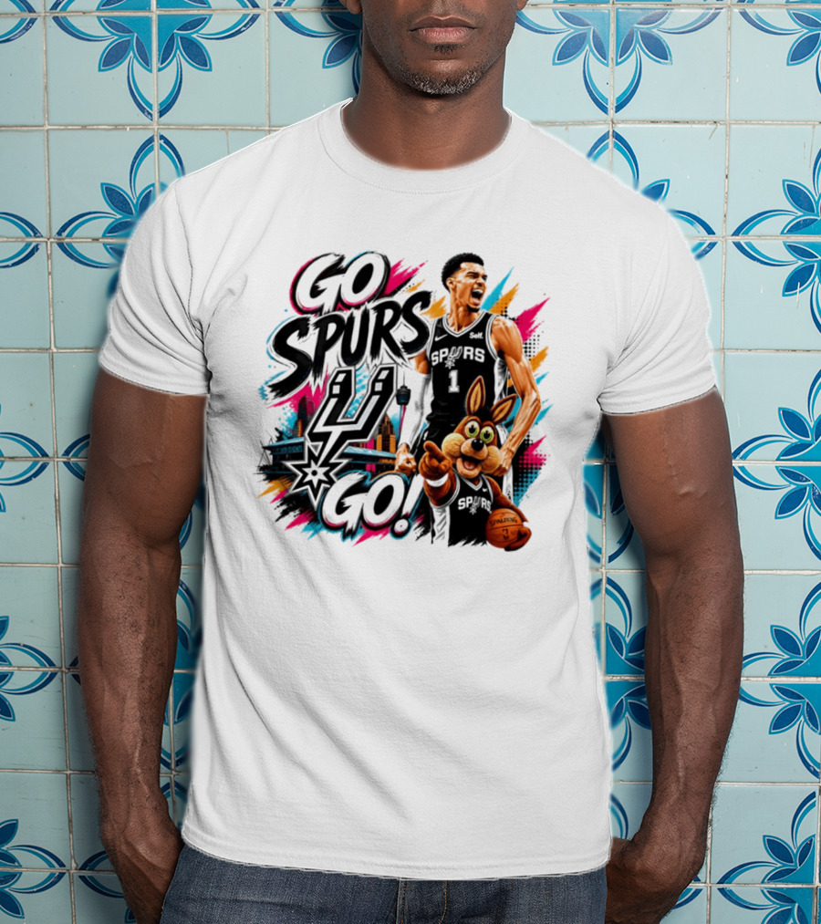 Go Spurs Go San Antonio Spurs Victor Wembanyama City Skyline T-Shirt