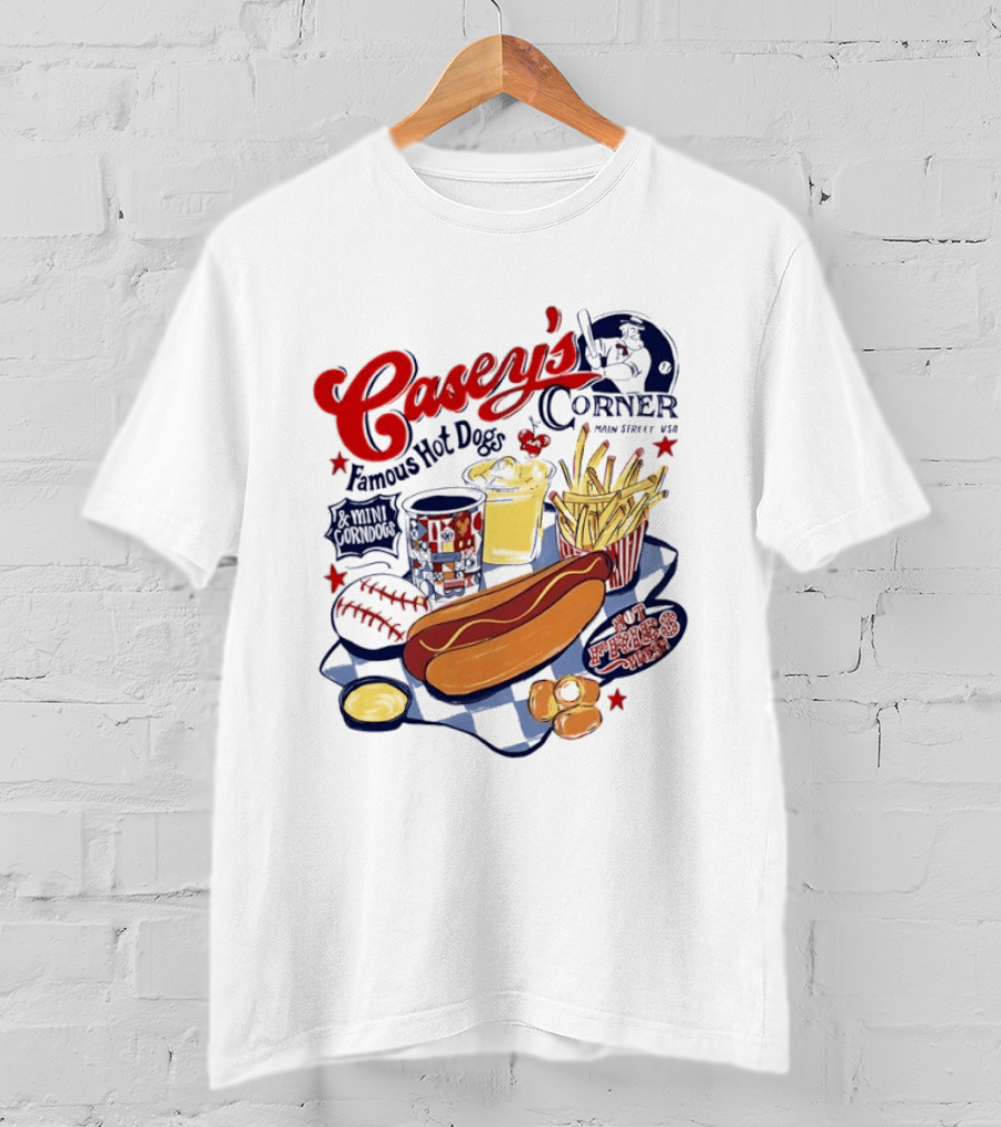 Casey's Corner Famous Hot Dogs Main Street USA Baseball Player Snacks T-Shirt
